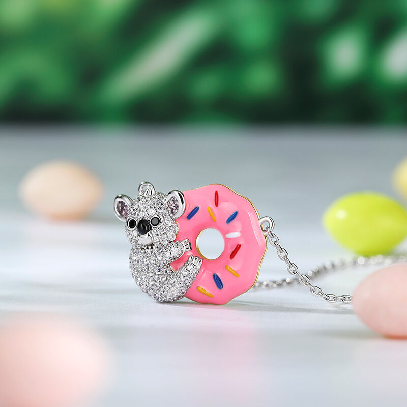 Jeulia "Dream Time" Koala Bear and Donut Enamel Sterling Silver Necklace