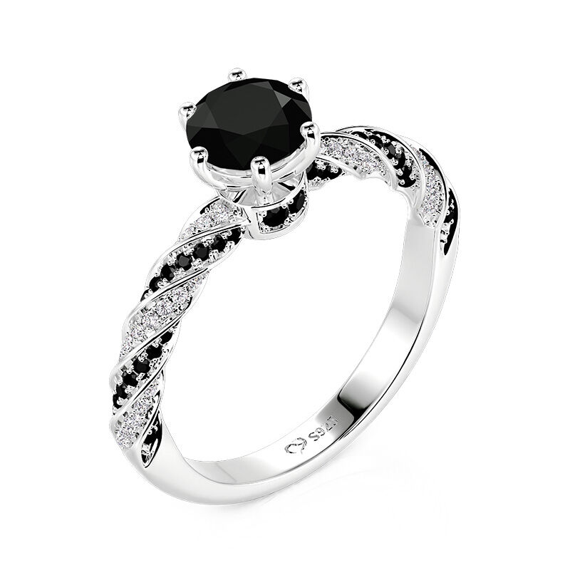 Jeulia Twisted Black and White Round Solitaire Engagement Ring