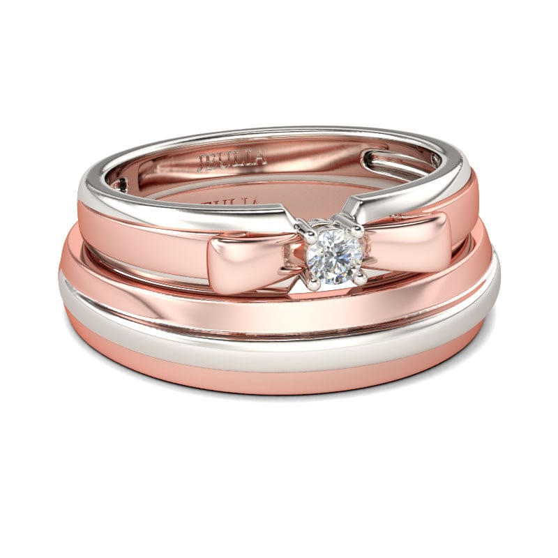 Jeulia Two Tone Bowknot Round Cut Sterling Silver Band Set