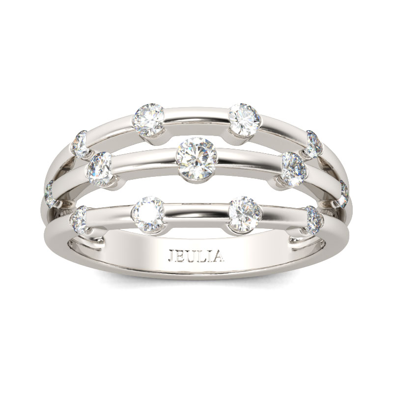 Jeulia Split Shank Round Cut Sterling Silver Women's Band