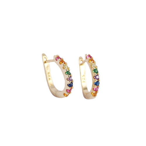 Jeulia Colorful Round Cut Sterling Silver Hoop Earrings