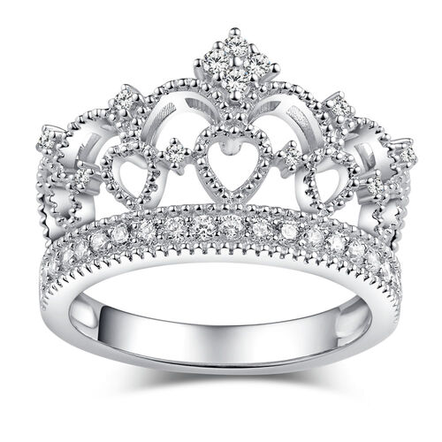 Crown Series Silver Fashion Style Princess Engagement Ring – aclya