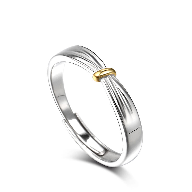 Jeulia "Lover Knot" Two Tone Adjustable Sterling Silver Men's Band