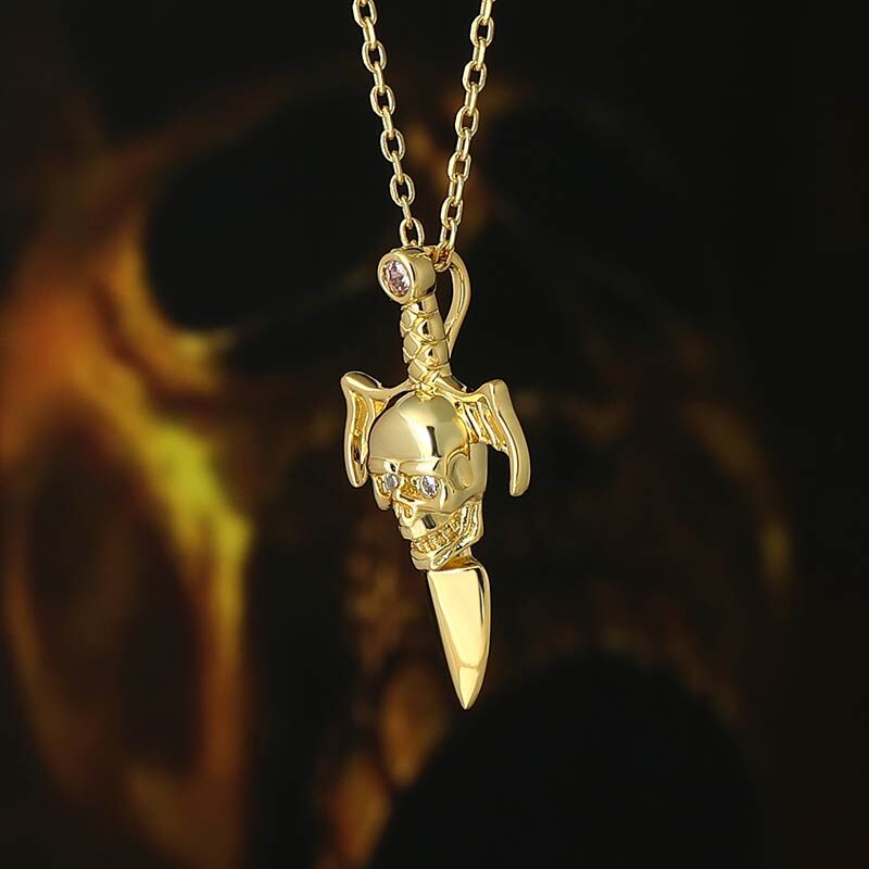 Jeulia "Totenkopf & Dolch" Sterling Silber Halskette