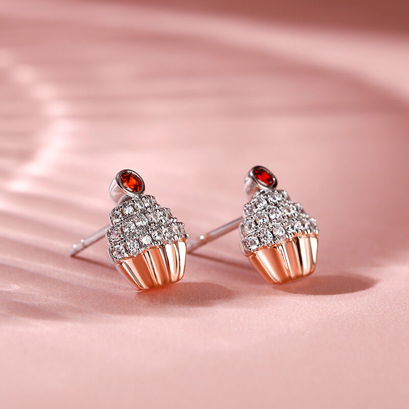 Jeulia "Sweet Secrets" Cupcake Design Sterling Silver Stud Earrings