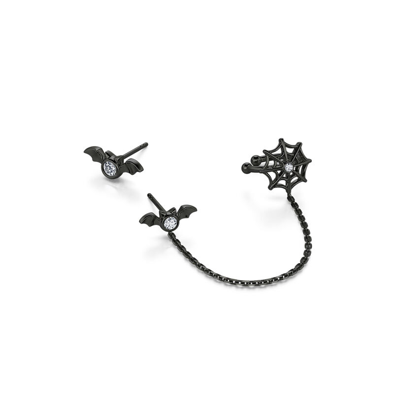 Jeulia "Black Tale" Fledermaus- und Spinnennetz-Ohrringe aus Sterlingsilber, nicht zusammenpassend