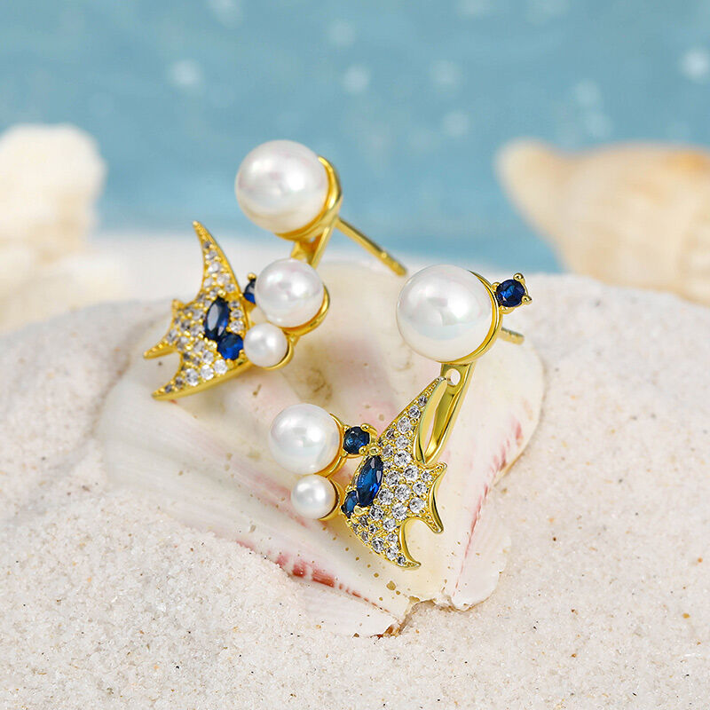 Jeulia "Adorable Tropical Fish" Cultured Pearl Sterling Silver Earrings