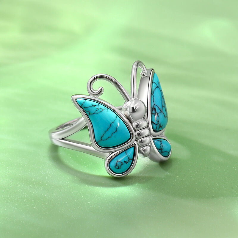 Jeulia "Natural Beauty" Butterfly Design Turquoise Sterling Silver Ring