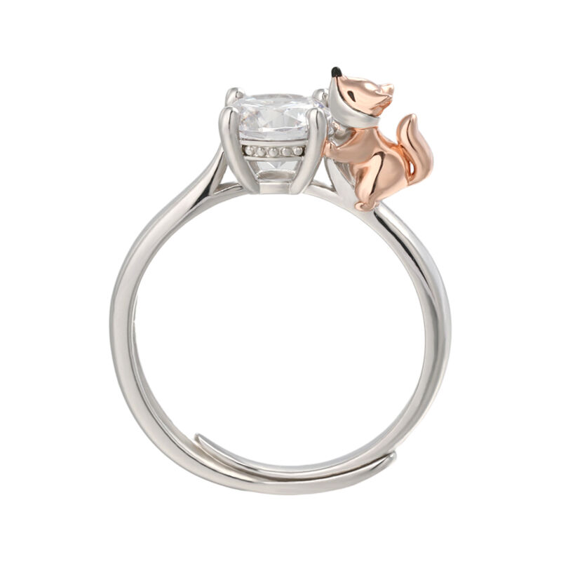 Jeulia Hug Me "Baby Fox" Round Cut Sterling Silver Adjustable Ring