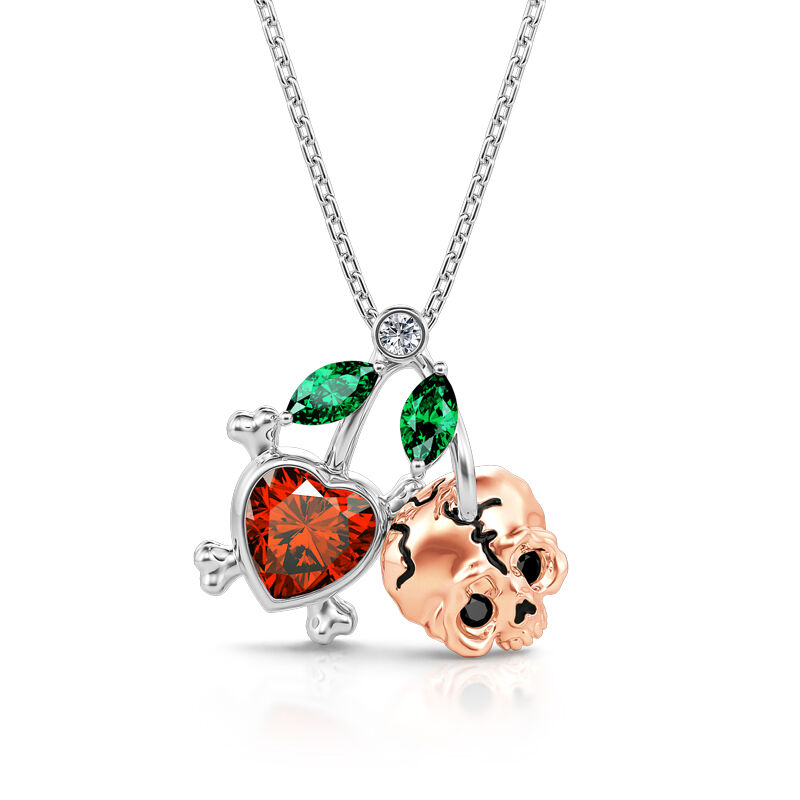 Jeulia "Sweet Cherry" Skull&Heart Sterling Silver Necklace