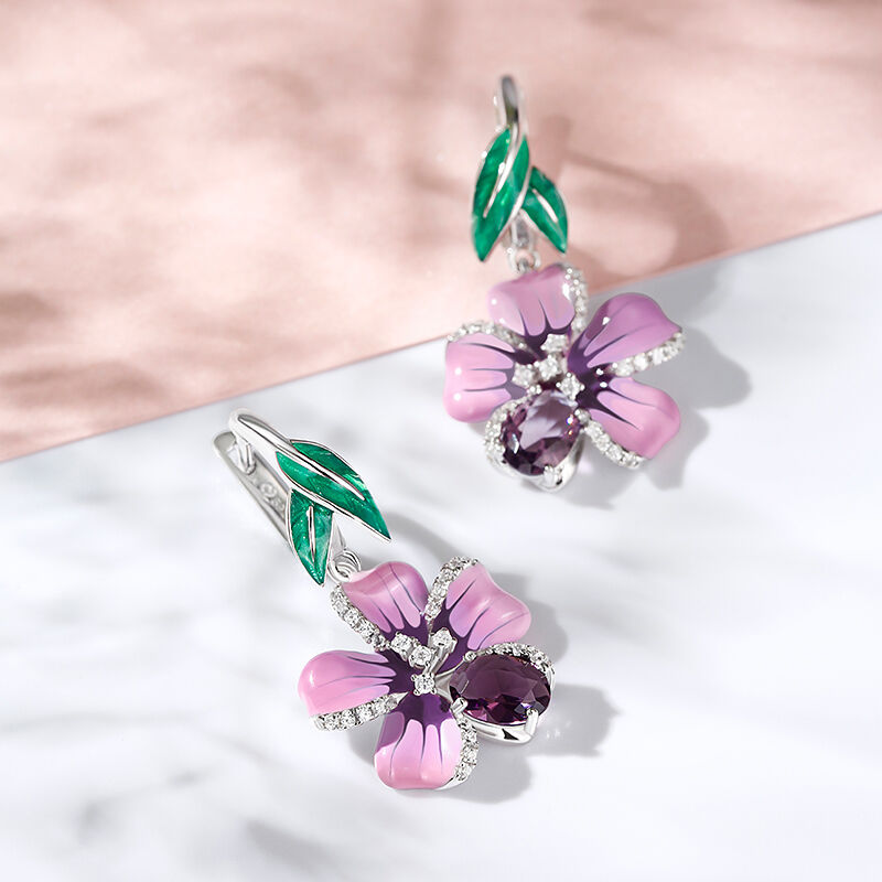 Jeulia "Freshness of Spring" Flower Enamel Sterling Silver Jewelry Set