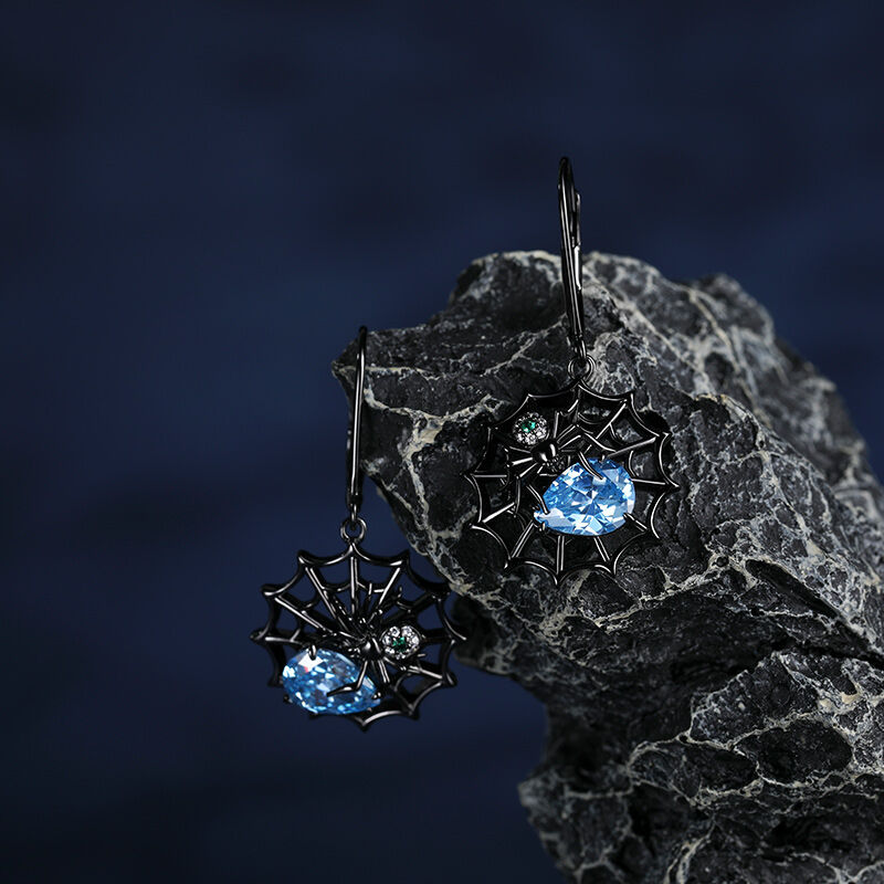 Jeulia "Clever Creator" Spider&Cobweb Pear Cut Sterling Silver Earrings