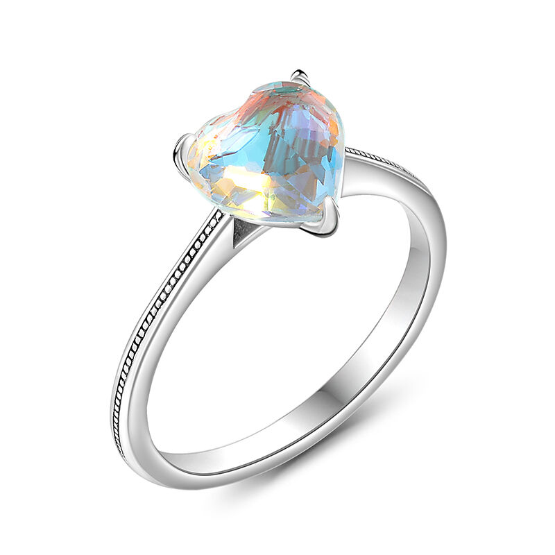 Jeulia "Rainbow Light" Clear Glass Heart Promise Ring Sterling Silver