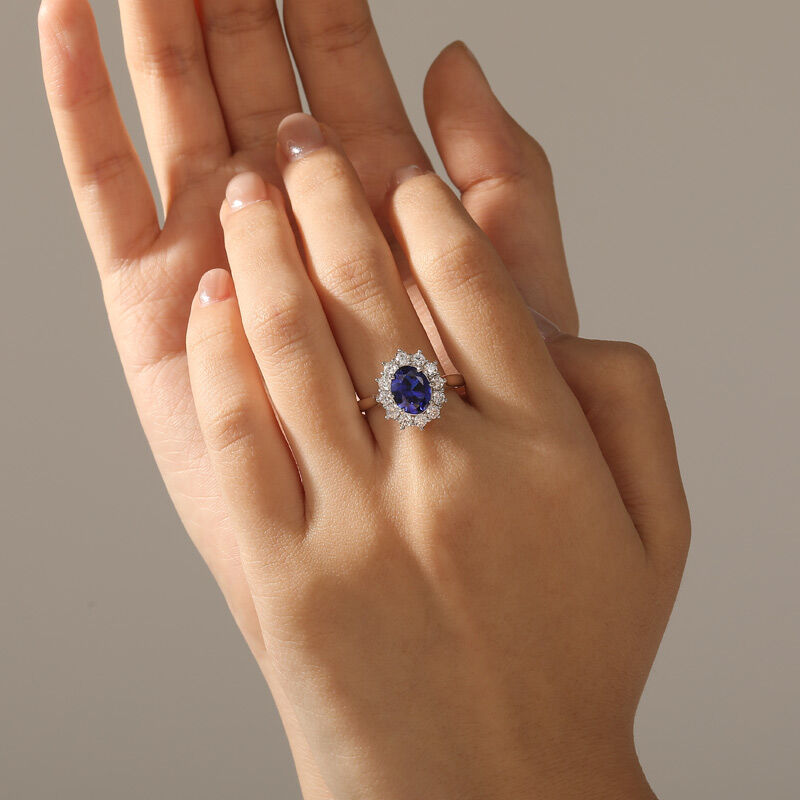 Jeulia Vintage Halo Dual Wear Oval Sapphire Cocktail Ring