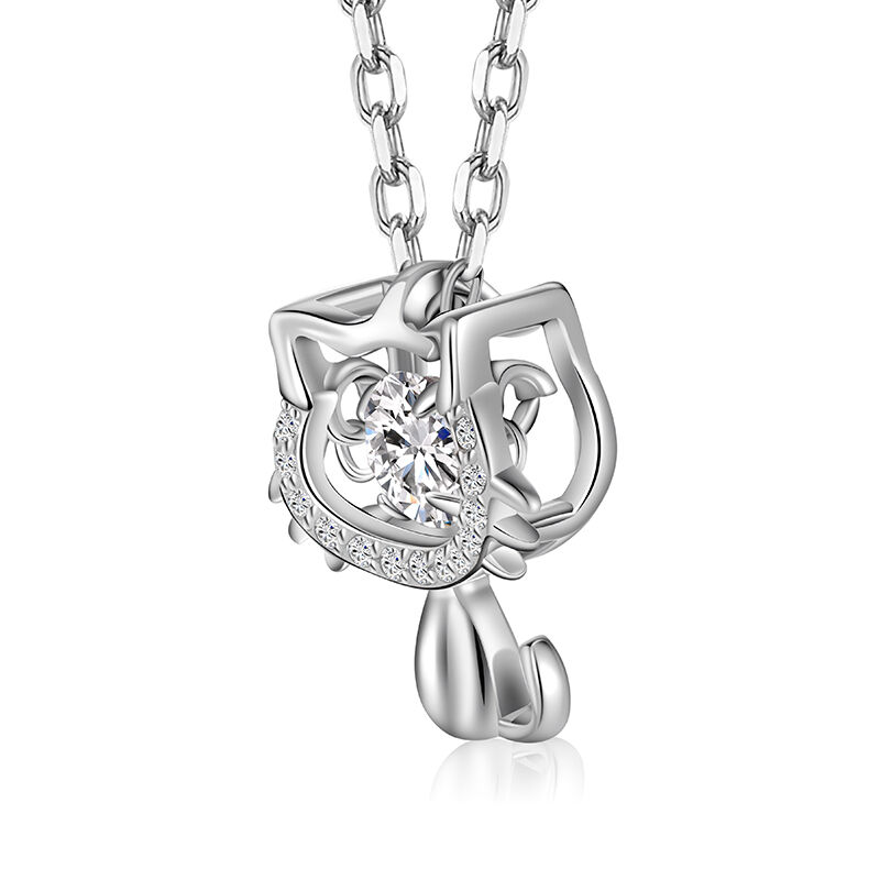 Jeulia Hollow Cat Dancing Stone Necklace