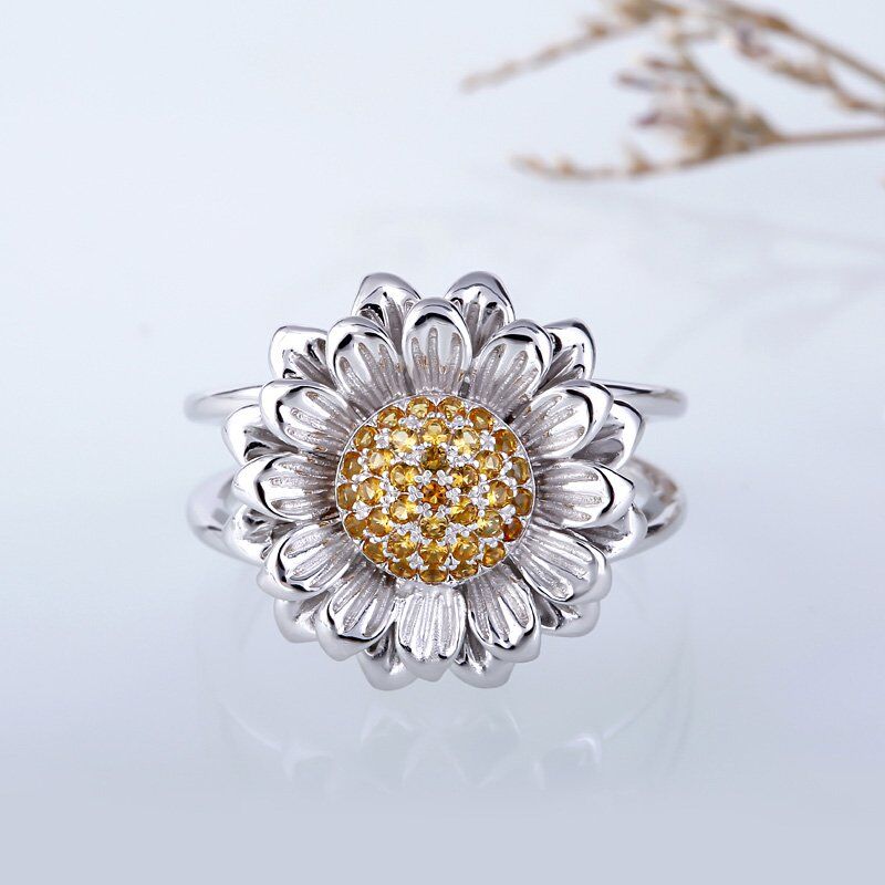 Jeulia Sunflower Sterling Silver  Ring
