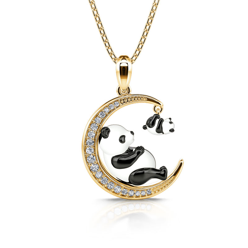 Jeulia "Have Fun" Mom and Baby Panda Sterling Silver Necklace