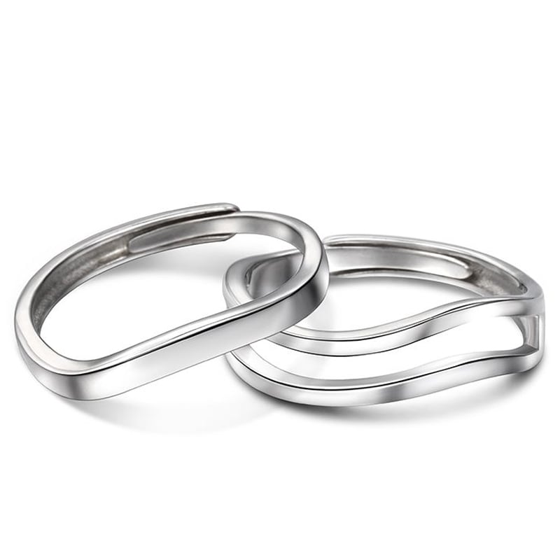 Jeulia "The Only Eternal Love" Simple Polished Adjustable Sterling Silver Couple Rings