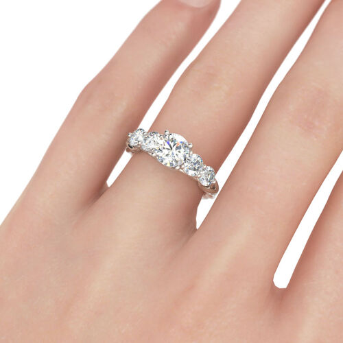 Jeulia Twist Five Stone Round Cut Sterling Silver Ring
