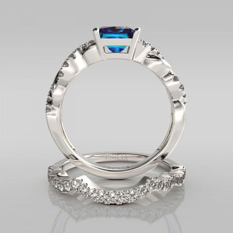 Jeulia Princess Cut Twist Sterling Silver Ring Set