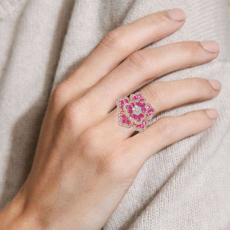 Jeulia "Flowery Beauty" Rose Gold Tone Sterling Silver Ring