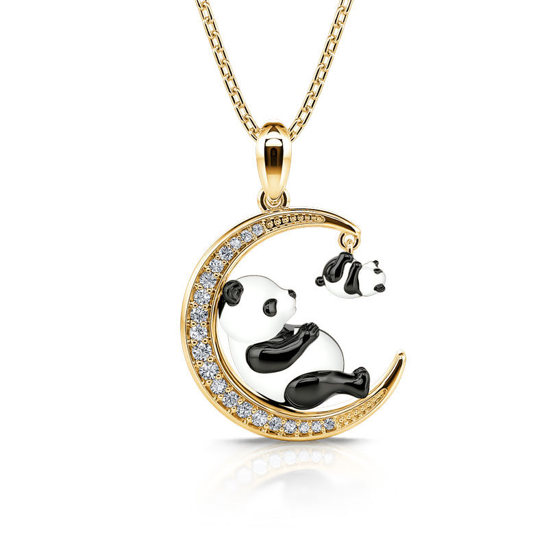 Jeulia "Have Fun" Mom and Baby Panda Sterling Silver Necklace