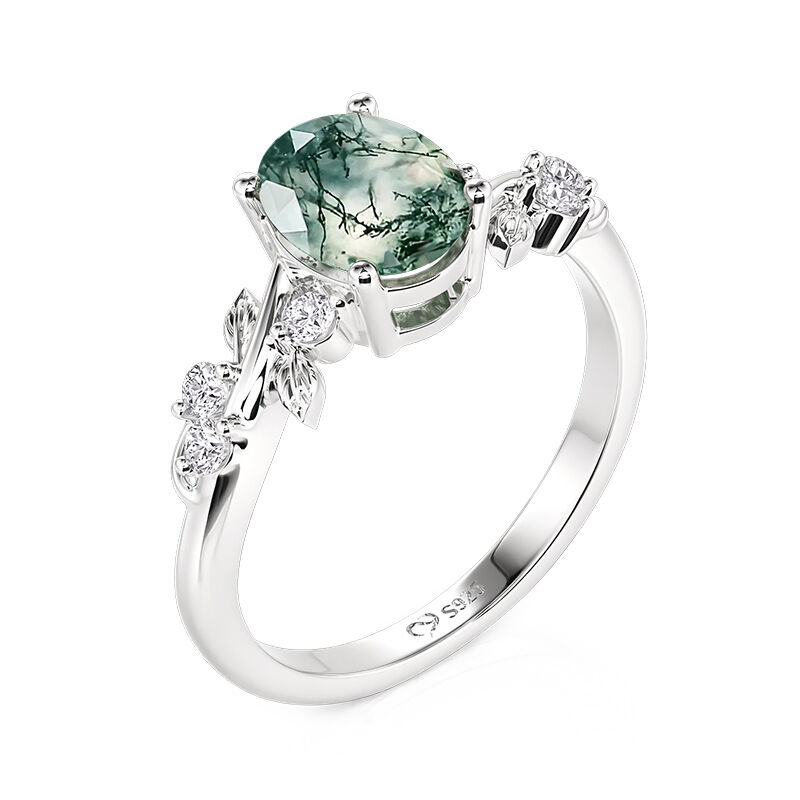 Jeulia Anillo de Compromiso Ovalado Hoja de Vid en Ágata Musgo