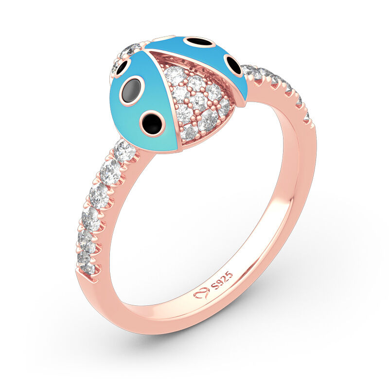 Jeulia Lucky Blue Ladybug Sterling Silver Ring