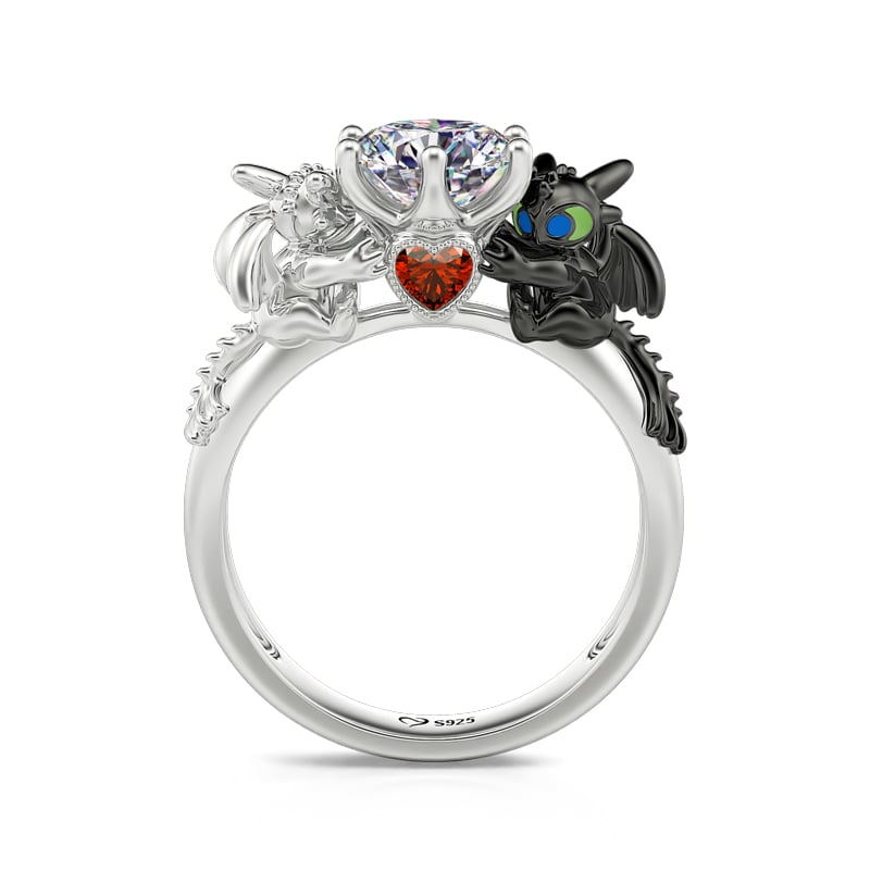 Jeulia Hug Me "Strongest Romance" Dragon Couple Round Cut Sterling Silver Ring