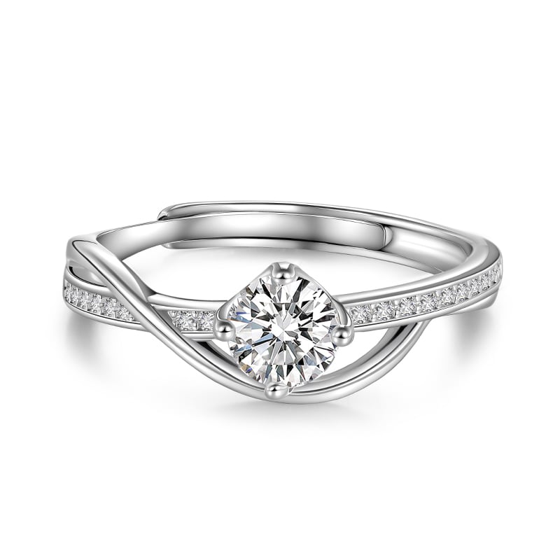 Jeulia Adjustable Twist Round Cut Eternity Ring Sterling Silver