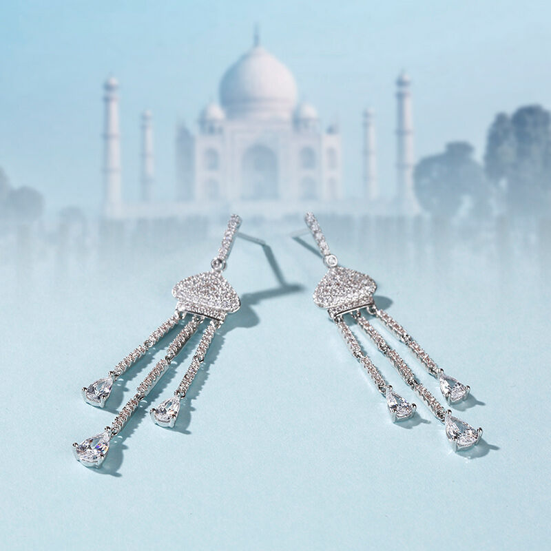 Jeulia Taj Mahal Inspirados Pendientes Largos De Plata Esterlina