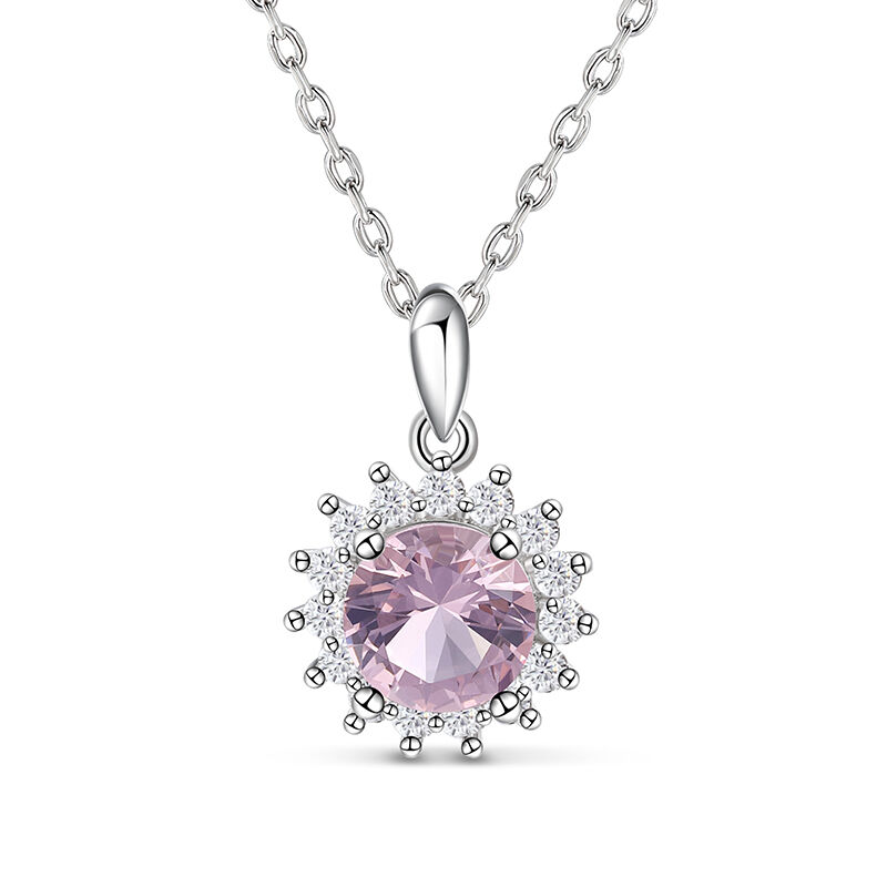 Jeulia Halo Round Cut Synthetic Morganite Sterling Silver Necklace