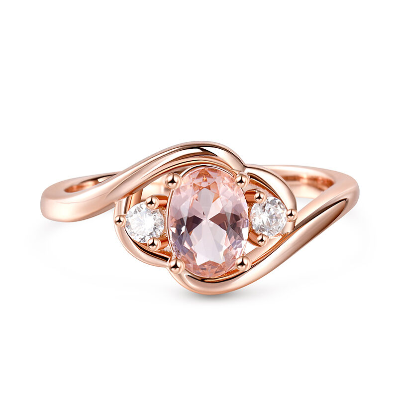 Jeulia Three Stone Oval Cut Synthetic Morganite Sterling Silver Ring