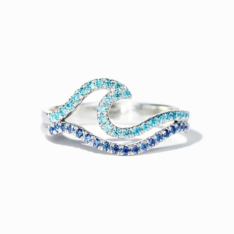 Jeulia Gradient Blue Wave Promise Ring Pave Sterling Silver