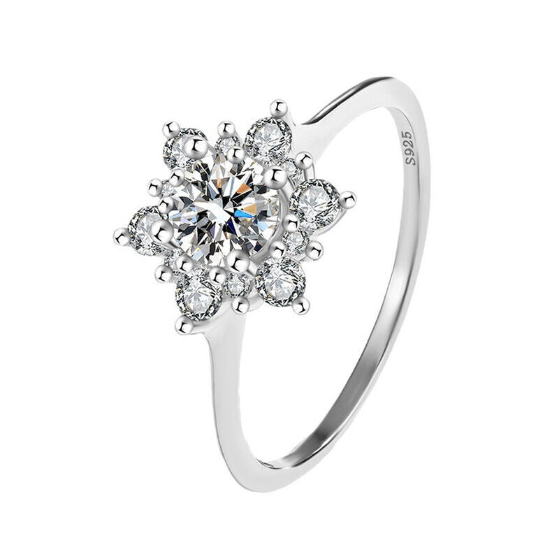 Jeulia Snowflake Solitaire Engagement Ring Sterling Silver