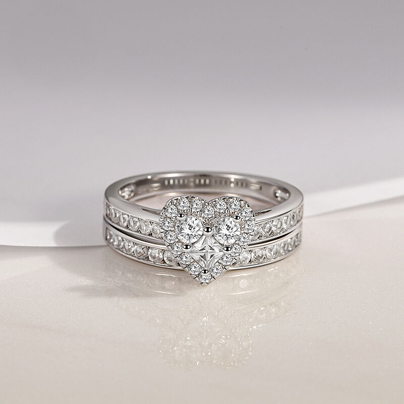 Jeulia Halo Heart Shaped Promise Ring Set