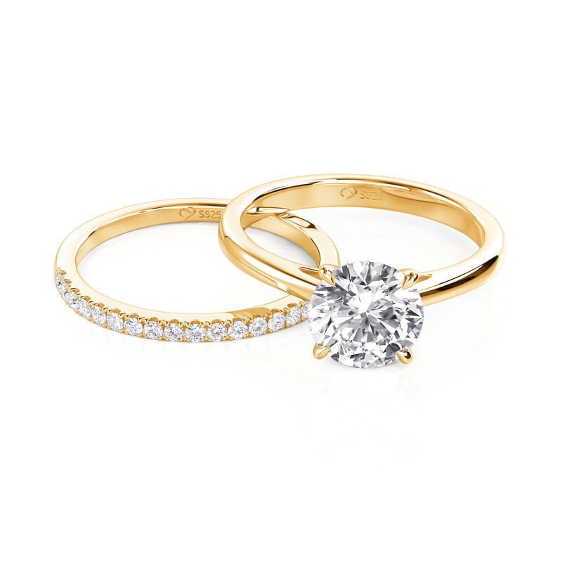 Jeulia Classic Round Cut Sterling Silver Ring Set