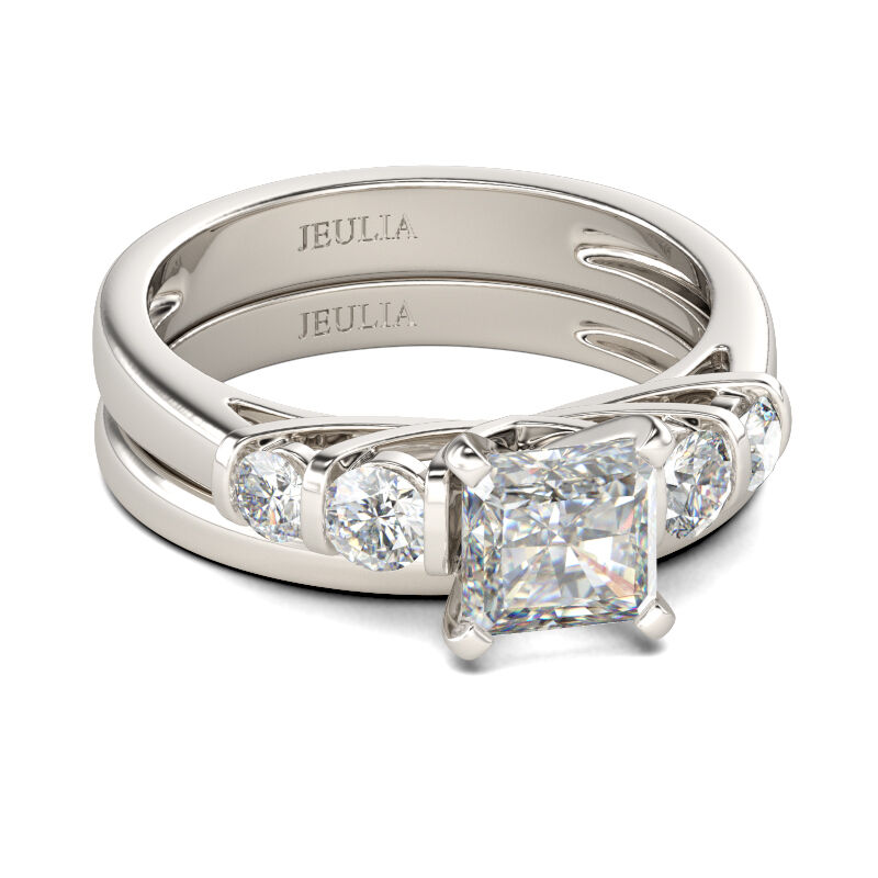 Jeulia Contemporary Design Asscher Cut Sterling Silver Ring Set