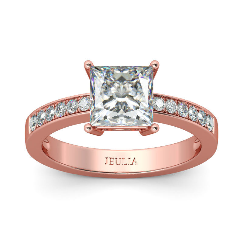 Jeulia Rose Gold Tone Princess Cut Sterling Silver Ring