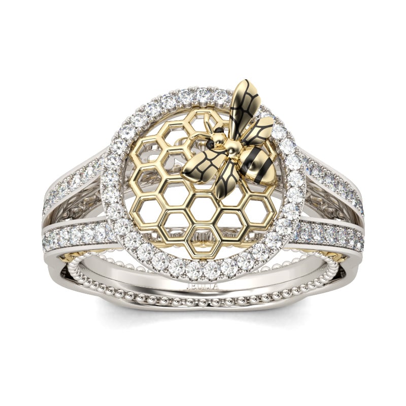 Jeulia Halo Honeycomb Sterling Silver Ring