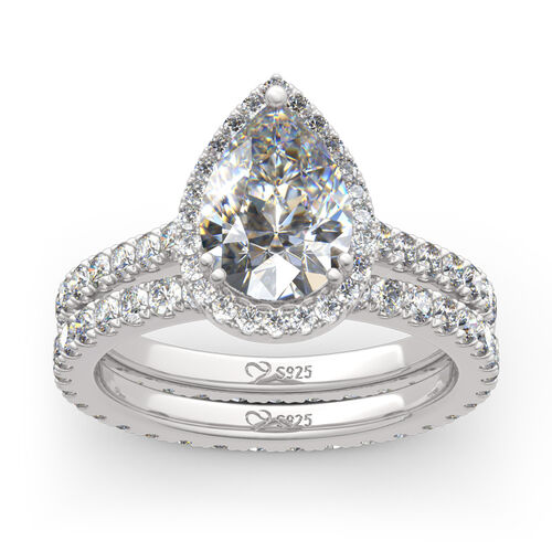 Jeulia Halo Pear Cut Sterling Silver Eternity Ring Set Jeulia Jewelry