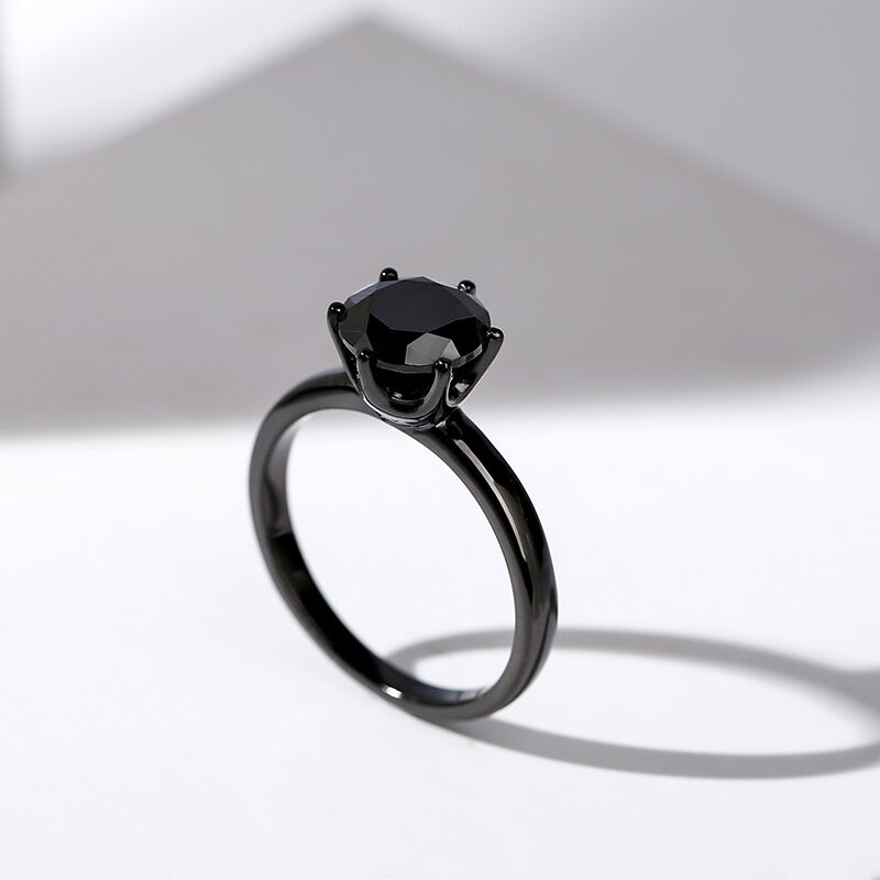Jeulia Solitaire Black Round Cut Sterling Silver Promise Ring