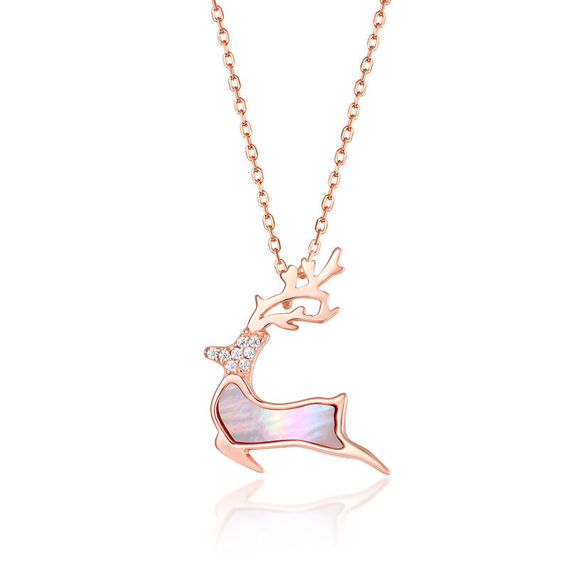 Jeulia "Pink Deer" Mother of Pearl Sterling Silver Necklace
