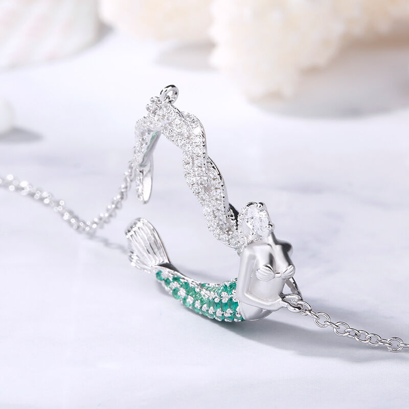 Jeulia "Ocean's Light" Sterling Silver Mermaid Gift Necklace for Valentine's Day