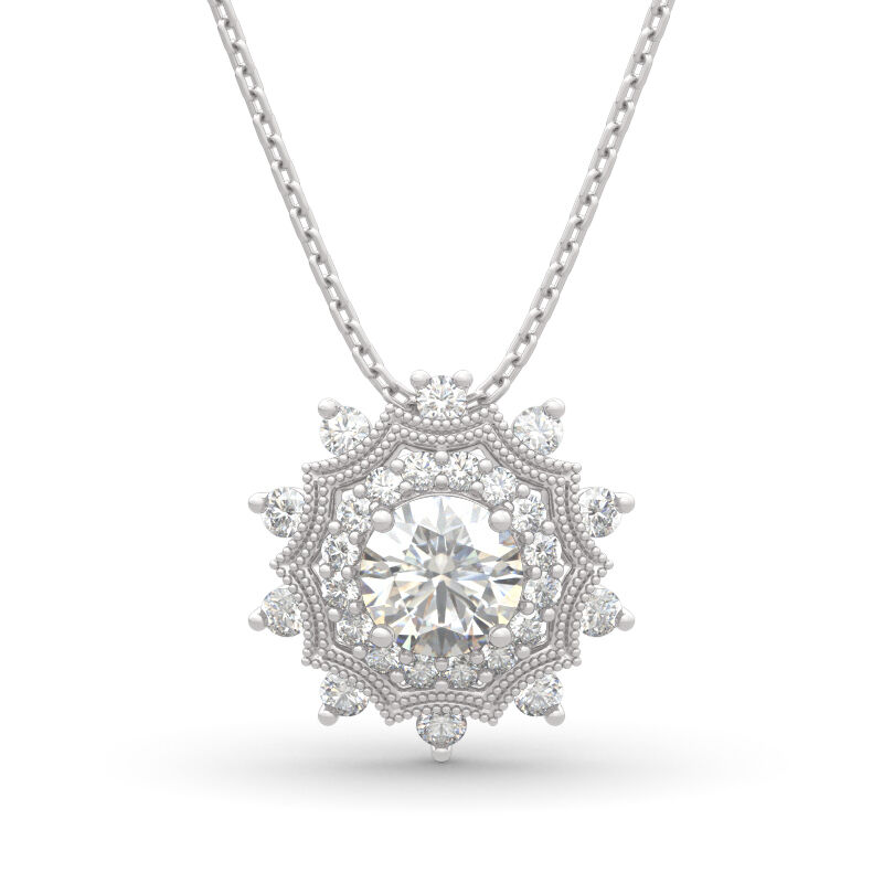 Jeulia "Winter Love" Snowflake Round Cut Sterling Silver Necklace