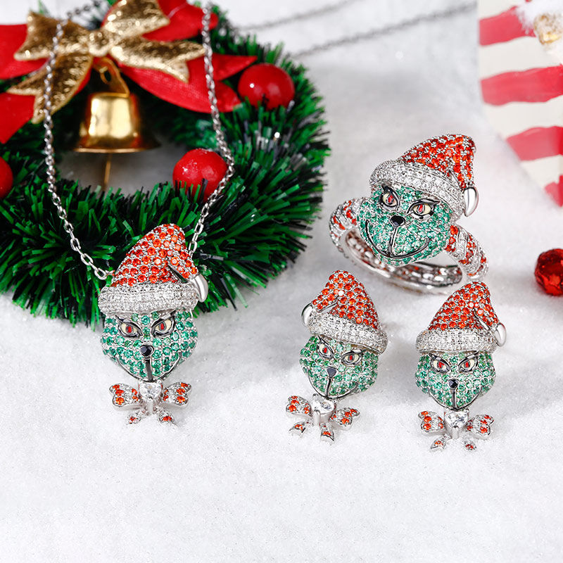 Jeulia "Holiday Cheermeister" Christmas Monster Inspired Sterling Silver Jewelry Set