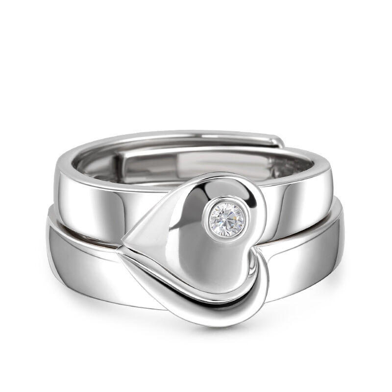 Jeulia "True Love" Heart Adjustable Sterling Silver Couple Rings