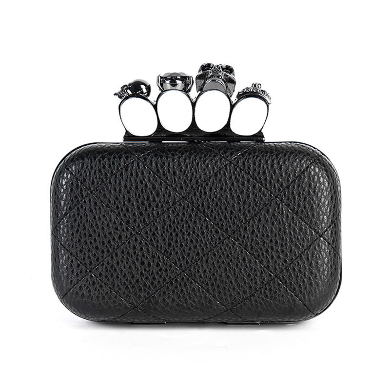 Jeulia Four-Ring Box Evening Party Clutch Bag With Skull Clasp