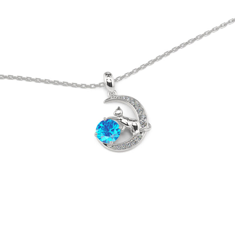 Jeulia "Cat on the Moon" Custom Birthstone Necklace Sterling Silver