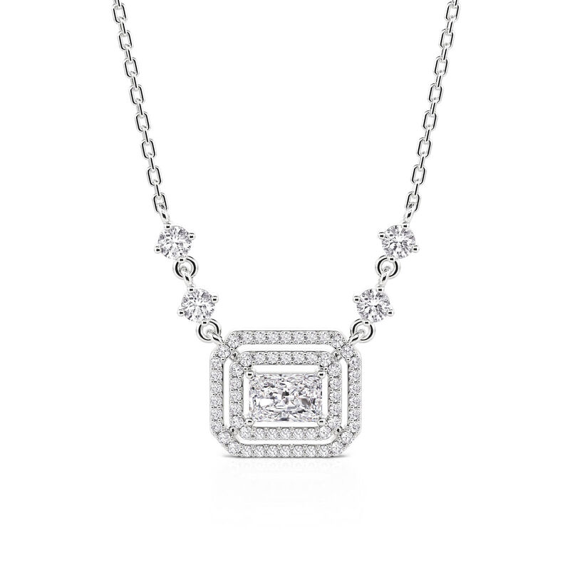 Jeulia Classic Double Halo Necklace Sterling Silver